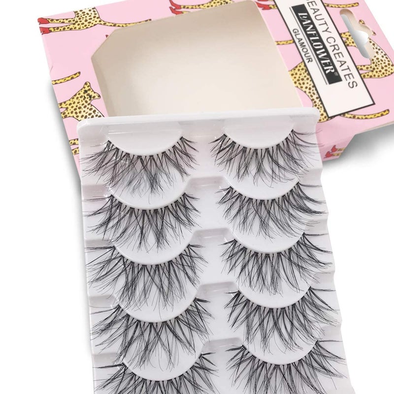 LANFLOWER False Eyelashes Glamour Fake Lashes Reusable Handmade (5 Pairs) - Image 2
